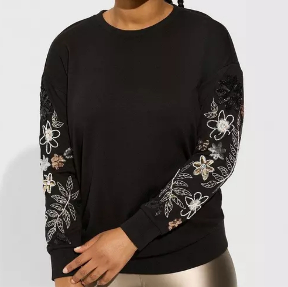 Embroidered Black Floral Women's Top